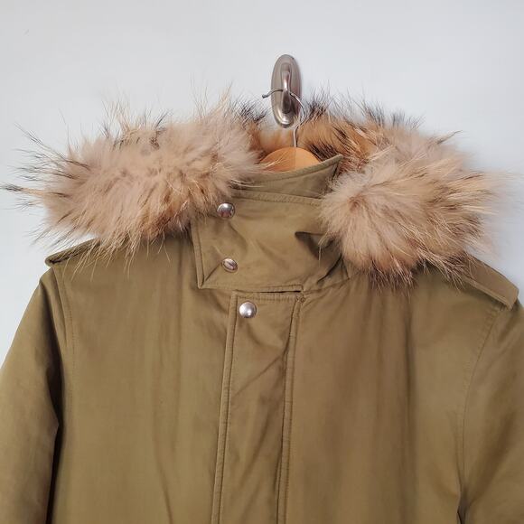 A.P.C. Rue Madame Paris Quilted Racoon Fur Hooded Parka Jacket Green Size Large - Picture 4 of 10
